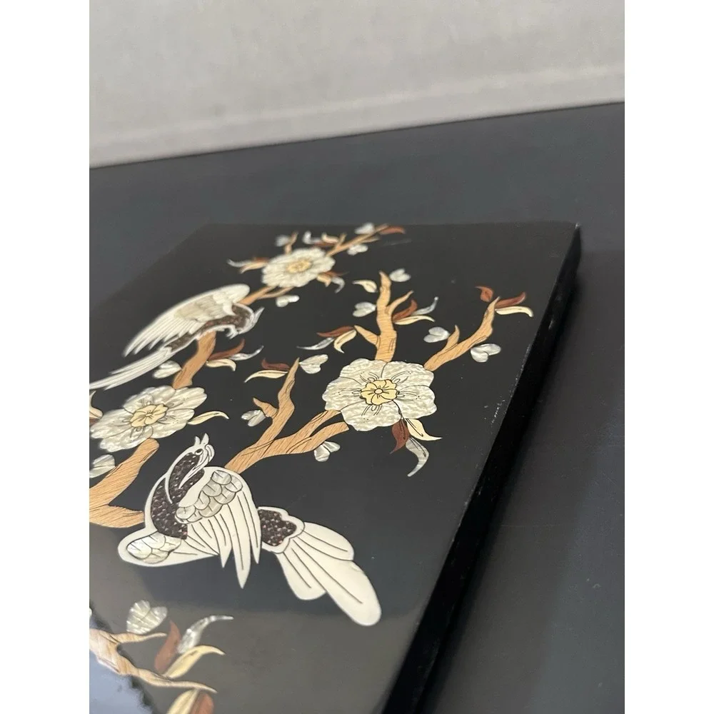 wall décor Signed mother of pearl and‎ wood inlaid picture of birds